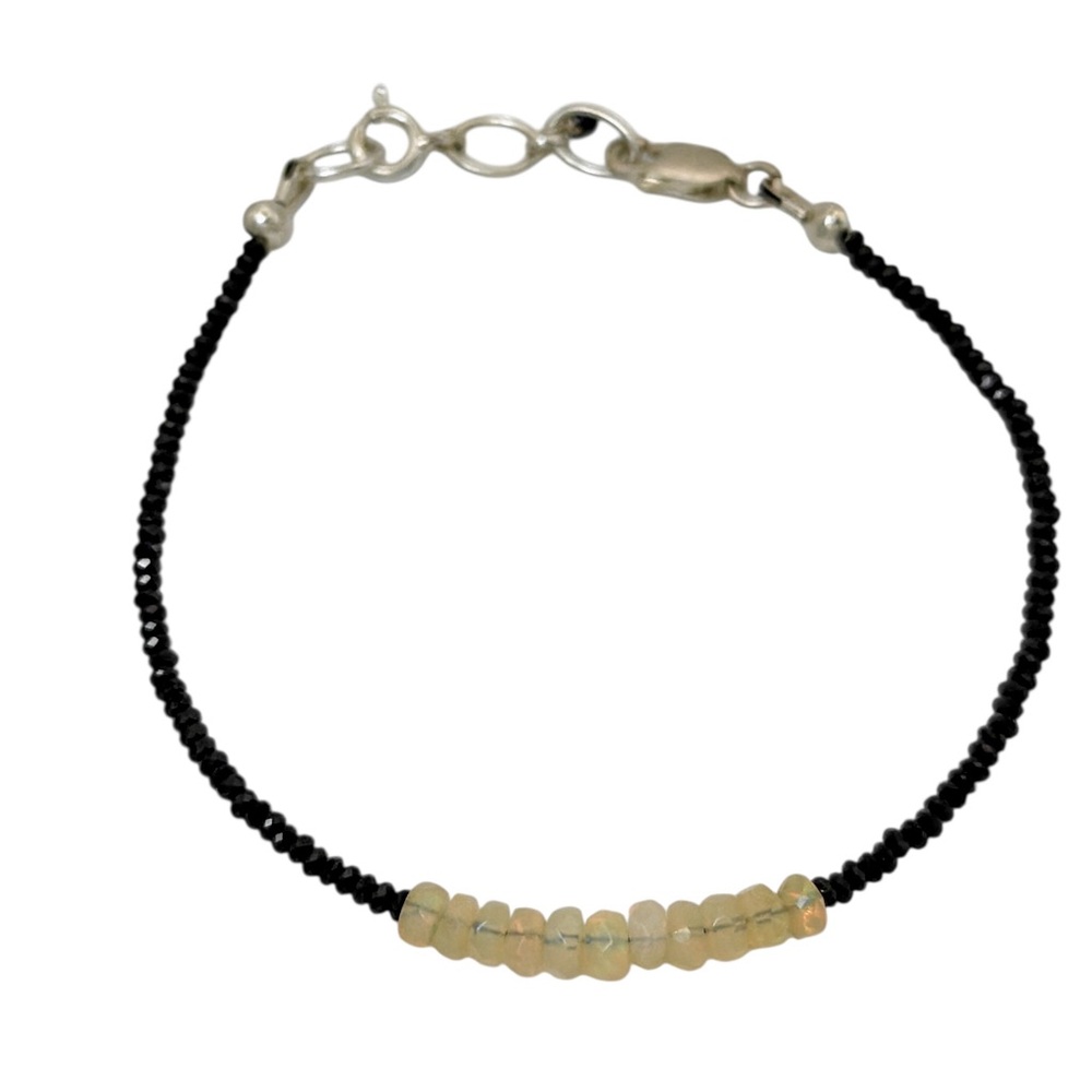 Natural Ethiopian Opal and Black Spinel Beads Gemstone Bracelets